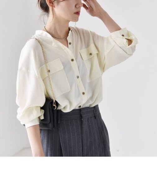 quaranciel:〈洗濯機可能〉ドレッシー ワーク ロングスリーブ シャツ