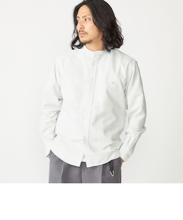 【WEB限定】SHIPS: 防シワ・吸水速乾 Drymix(R) ワンポイントロゴバンドカラーシャツ