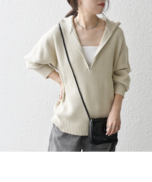 SHIPS any:〈手洗い可能〉ハーフジップ 畦編み ドライバーズ ニット 25AW◇