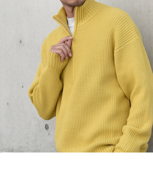 SHIPS any:〈手洗い可能〉ハーフジップ 畦編み ドライバーズ ニット