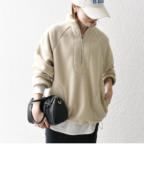 SHIPS any:〈洗濯機可能〉ボア フリース ハーフジップ スタンドカラー プルオーバー