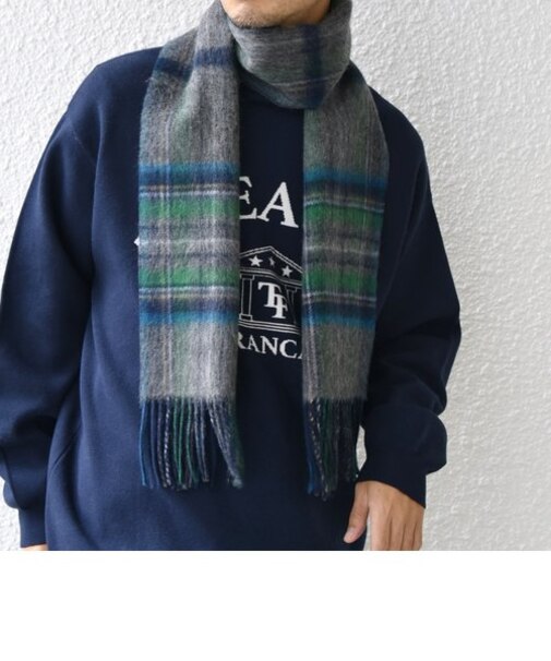 SHIPS any: ウール リバーシブル チェック マフラー 24FW◇