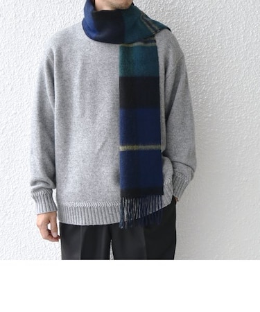 SHIPS any: ウール リバーシブル チェック マフラー 24FW◇