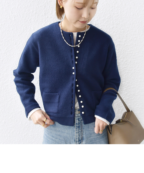 〈手洗い可能〉パール モチーフ ボタン ジャッカル カーディガン