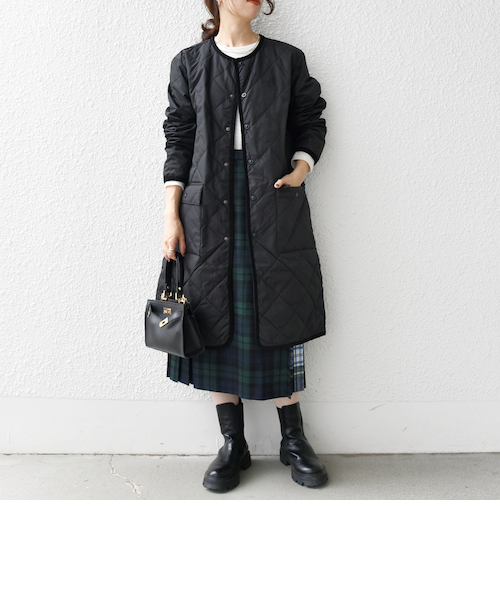 TAION：＜手洗い可能＞ パイピング クルーネック ロングダウンコート TAION:〈手洗い可能〉パイピング クルーネック ロング ダウン