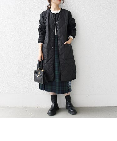 TAION:〈手洗い可能〉パイピング クルーネック ロング ダウン コート 