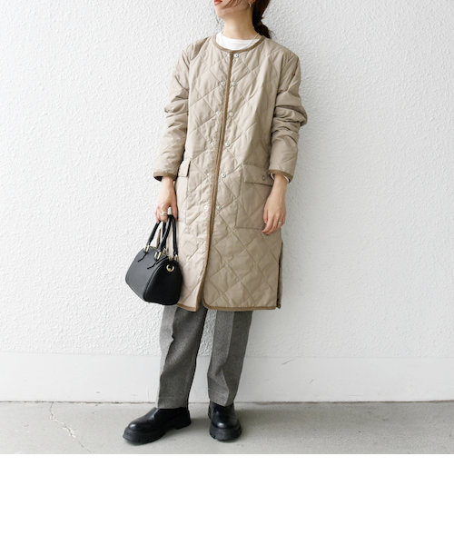 TAION：＜手洗い可能＞ パイピング クルーネック ロングダウンコート TAION:〈手洗い可能〉パイピング クルーネック ロング ダウン
