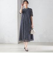 〈結婚式・パーティ〉kaene:パイピング レース Aライン ワンピース