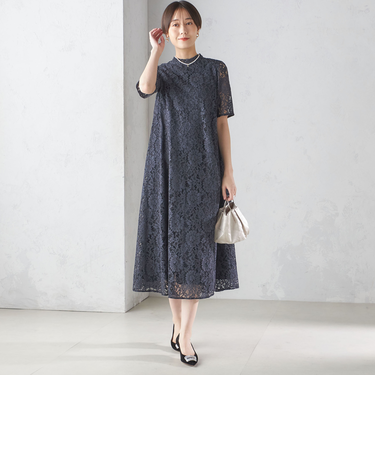 〈結婚式・パーティ〉kaene:パイピング レース Aライン ワンピース