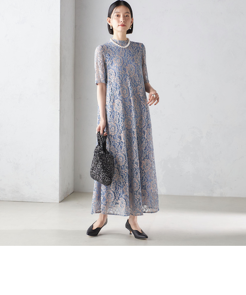 〈結婚式・パーティ〉kaene:パイピング レース Aライン ワンピース