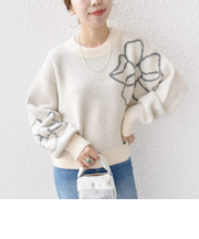 【WEB限定】〈手洗い可能〉ジャカード フラワー ニット プルオーバー