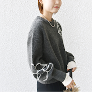 【WEB限定】〈手洗い可能〉ジャカード フラワー ニット プルオーバー