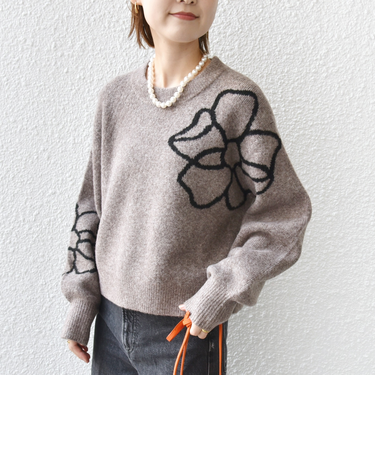 【WEB限定】〈手洗い可能〉ジャカード フラワー ニット プルオーバー