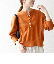 SHIPS any:〈手洗い可能〉起毛 ワッフル ヘンリーネック コンパクト プルオーバー