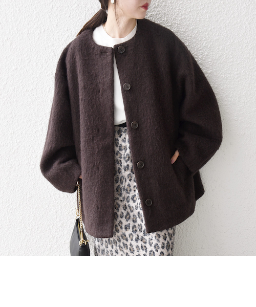 SHIPS ウール ミックス シャギー ノーカラー コクーン コート 追加予約》SHIPS any: シャギー ノーカラー コクーン コート