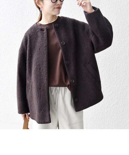 SHIPS any: シャギー ノーカラー コクーン コート