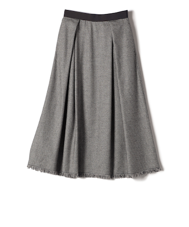 SHIPS Primary Navy Label:裾 フリンジ 千鳥 フレア スカート