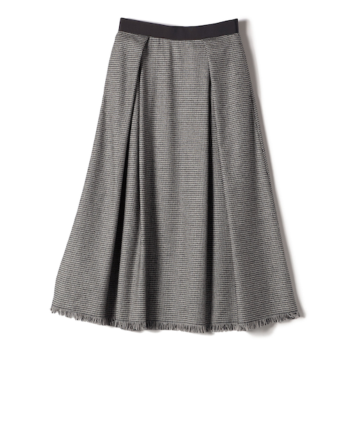 SHIPS Primary Navy Label:裾 フリンジ 千鳥 フレア スカート