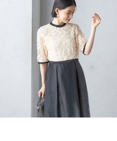 kaene:エンブロイダリー ミックス ワンピース〈セレモニー対応可〉