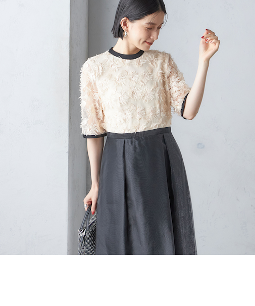 kaene:エンブロイダリー ミックス ワンピース〈セレモニー対応可〉