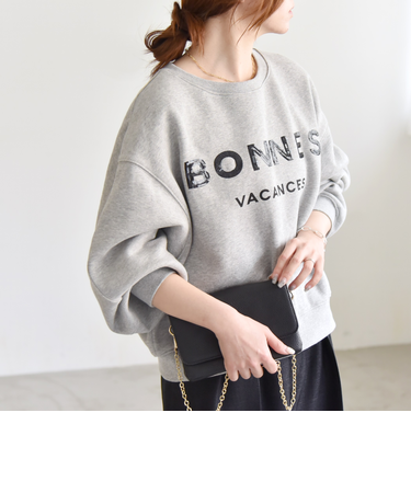 《追加予約》quaranciel:〈手洗い可能〉スパンコール刺繍 ロゴ スウェット