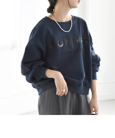 quaranciel:〈手洗い可能〉スパンコール刺繍 ロゴ スウェット