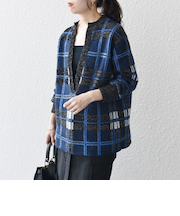SHIPS any:〈手洗い可能〉チェック ジャカード スキッパー 深Vネック ニット