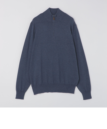 ALANPAINE 12ゲージ ウール/コットン クォータージップ モックネック ニット