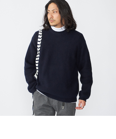 SHIPS:〈手洗い可能〉7ゲージ ブラッシュド コットン クルーネック プルオーバー ニット