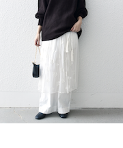 bon_meur: フラワー ビーズ ラップスカート × ストレート パンツ セット