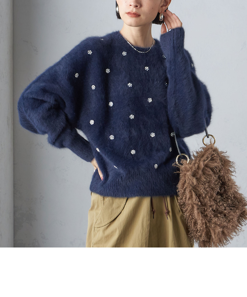 〈手洗い可能〉ビジュー FOX クルーネック プルオーバー