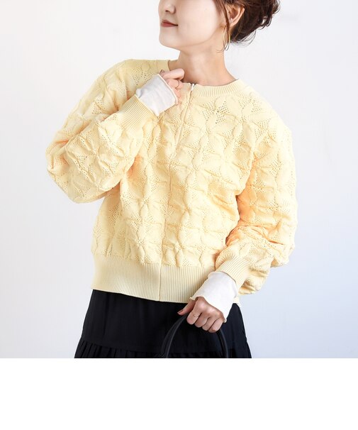 【WEB限定】〈洗濯機可能〉2WAY フラワー ジャカード ハーフ ジップ プルオーバー