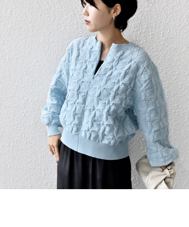 《一部追加予約》【WEB限定】〈洗濯機可能〉2WAY フラワー ジャカード ハーフ ジップ プルオーバー