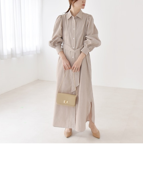 quaranciel:〈洗濯機可能〉シャンブレー パフ ロング シャツ