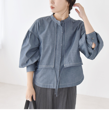 quaranciel:〈洗濯機可能〉シャンブレー ドローコード ヨーク シャツ ブラウス