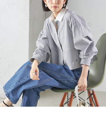 〈洗濯機可能〉ピン オックス 刺繍 クロップド シャツ