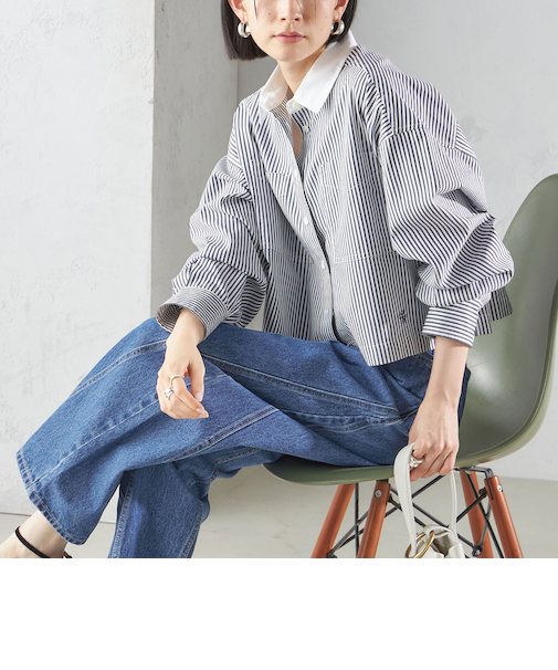 〈洗濯機可能〉ピン オックス 刺繍 クロップド シャツ