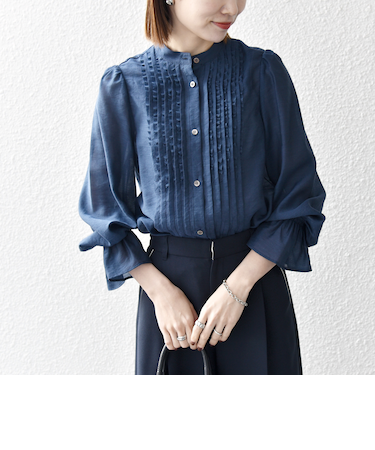 《予約》SHIPS any:〈手洗い可能〉シアー フリル バンドカラー シャツ ブラウス