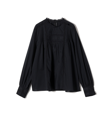 SHIPS Primary Navy Label:〈手洗い可能〉レース ピンタック ブラウス