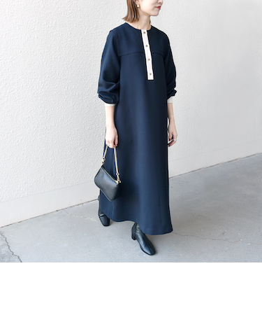 SHIPS any:〈洗濯機可能〉ダブルクロス ヨークカラー ワンピース［NAVY BLUE］