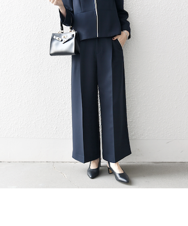 SHIPS any:〈洗濯機可能〉ダブルクロス クロップド ワイド パンツ ［NAVY BLUE］