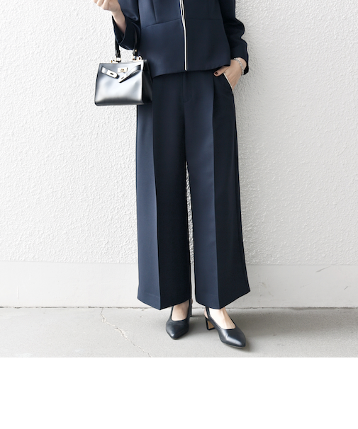 SHIPS any:〈洗濯機可能〉ダブルクロス クロップド ワイド パンツ ［NAVY BLUE］