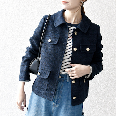 SHIPS any: ツイード シングル ポケット ジャケット［NAVY BLUE］