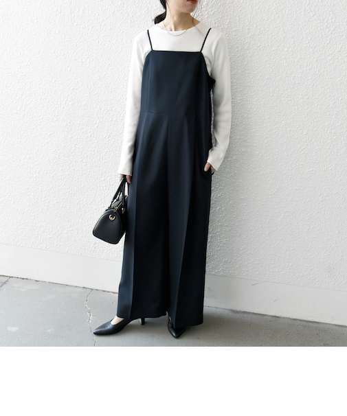 SHIPS any:〈洗濯機可能〉オックス セミワイド サロペット［NAVY BLUE］