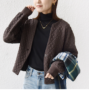 《一部追加予約》【WEB限定】〈手洗い可能〉キルティング ジャカード カーディガン