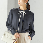 〈手洗い可能〉ハンマー サテン ピンタック ブラウス