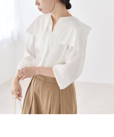 quaranciel:〈洗濯機可能〉ケープデザイン スキッパー ブラウス