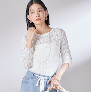 〈手洗い可能〉ラッセル レース クルーネック カットソー
