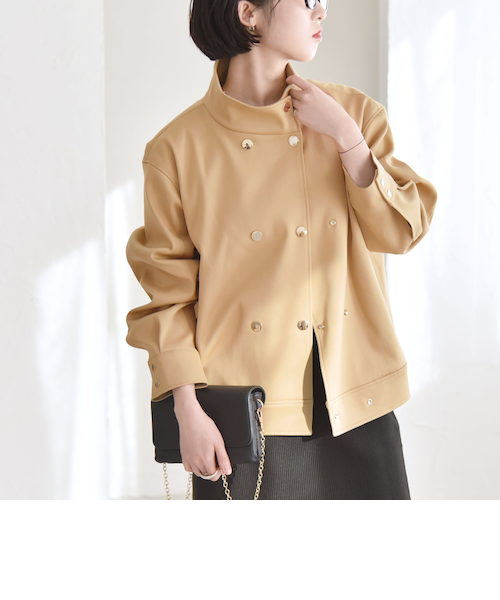 quaranciel: ダブル サテン スタンドカラー ブルゾン コート｜シップス