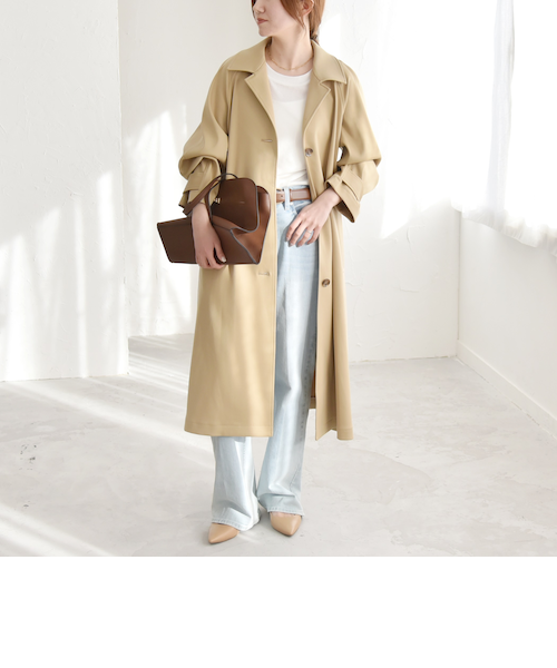 SHIPS any:〈UVカット〉ジャージー パイピング ノーカラー コート